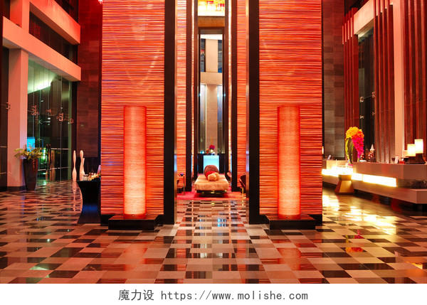 简约风格室内大堂建筑酒店大堂室内设计泰国旅游